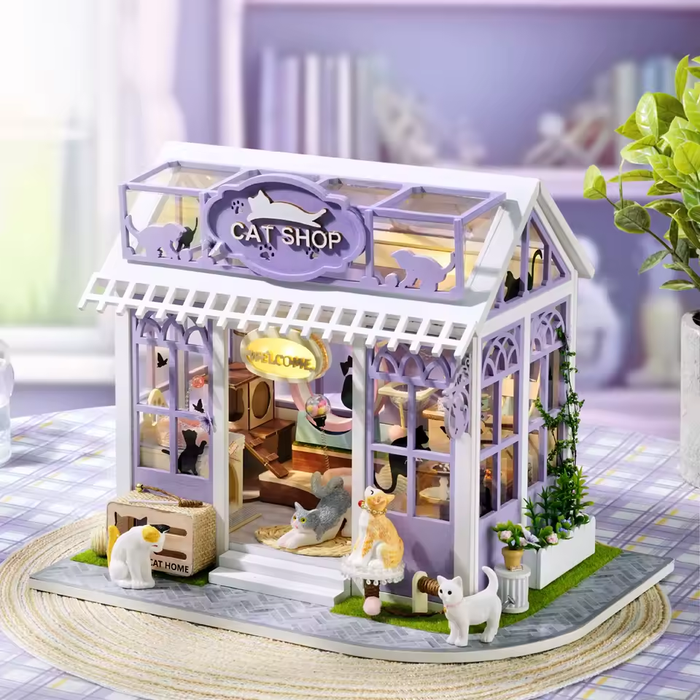Cat Shop Dollhouse Kit - Miniature Wizardi Roombox Kit F07M5-76-AC-003-A