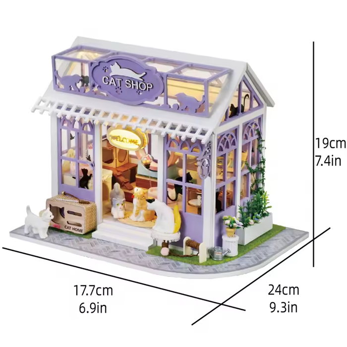 Cat Shop Dollhouse Kit - Miniature Wizardi Roombox Kit F07M5-76-AC-003-A