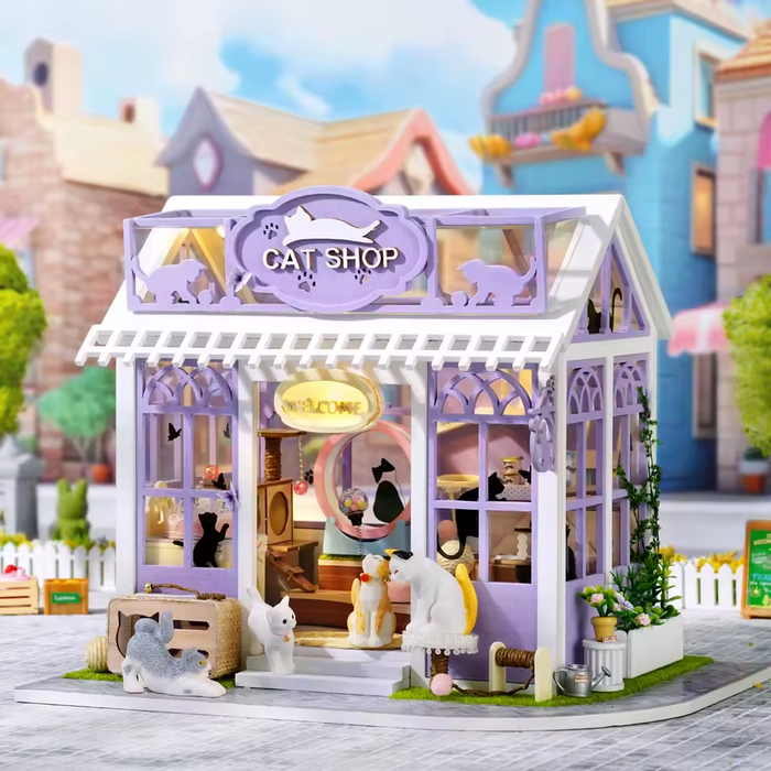 Cat Shop Dollhouse Kit - Miniature Wizardi Roombox Kit F07M5-76-AC-003-A