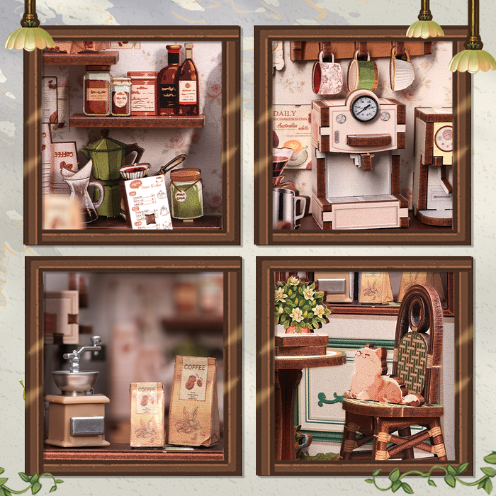 Sunny Cafe Dollhouse Kit - Miniature Wizardi Roombox Kit F07M5-81-CWGC208