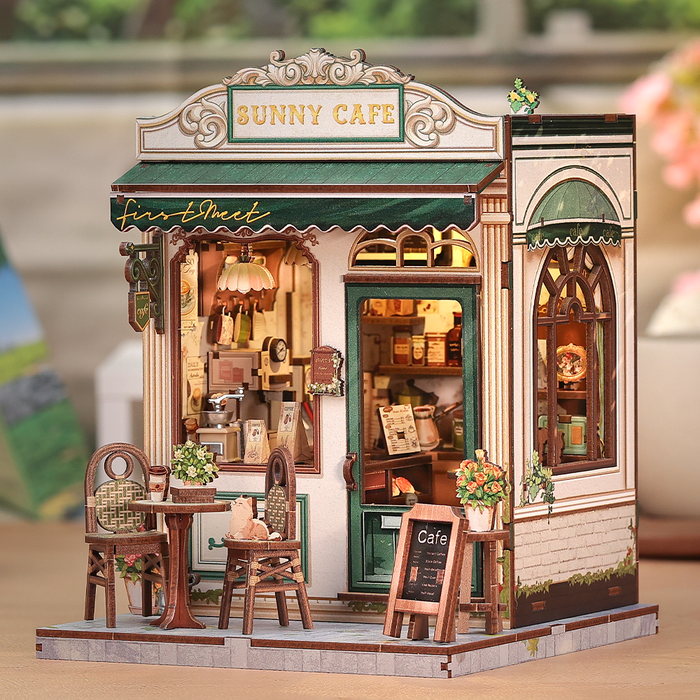 Sunny Cafe Dollhouse Kit - Miniature Wizardi Roombox Kit F07M5-81-CWGC208