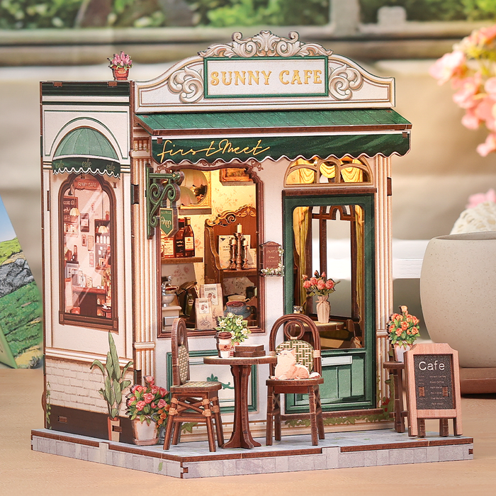 Sunny Cafe Dollhouse Kit - Miniature Wizardi Roombox Kit F07M5-81-CWGC208