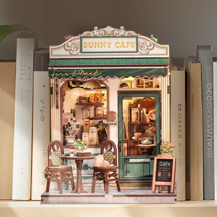Sunny Cafe Dollhouse Kit - Miniature Wizardi Roombox Kit F07M5-81-CWGC208