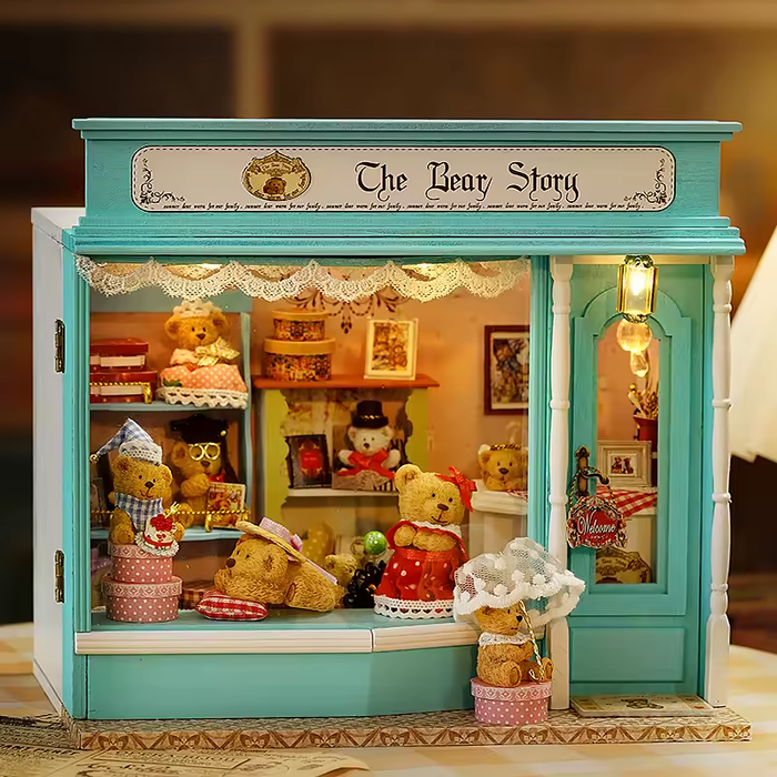 Little Bear Story Dollhouse Kit - Miniature Wizardi Roombox Kit with LED Light F07M51-65-F-016-A