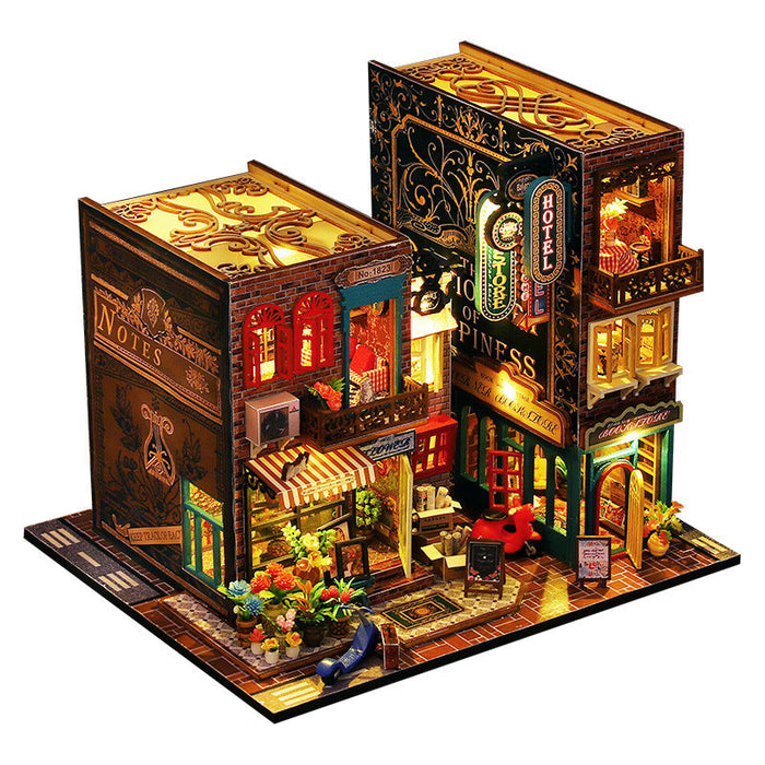 Hotel Scarborough Dollhouse Kit - Miniature Wizardi Roombox Kit with LED Light F07M51-73-ES009-A