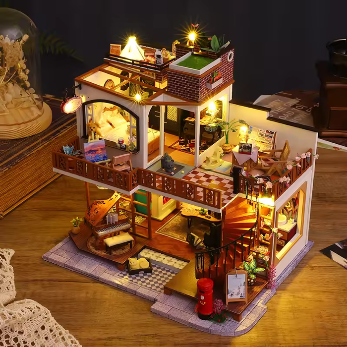 Cherish Time Dollhouse Kit - Miniature Wizardi Roombox Kit with LED Light F07M51-75-ES008-A
