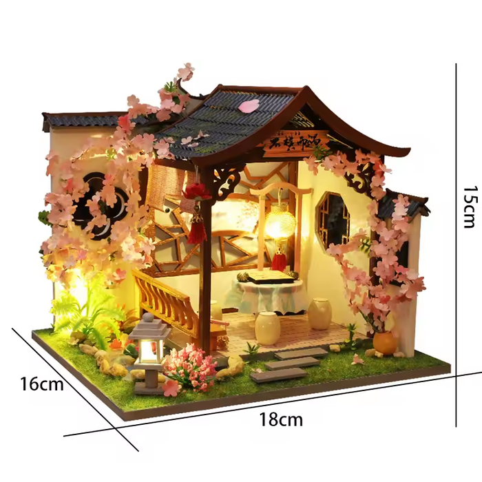 Cherry Blossom Dollhouse Kit - Miniature Wizardi Roombox Kit with LED Light F07M51-77-HL005-A