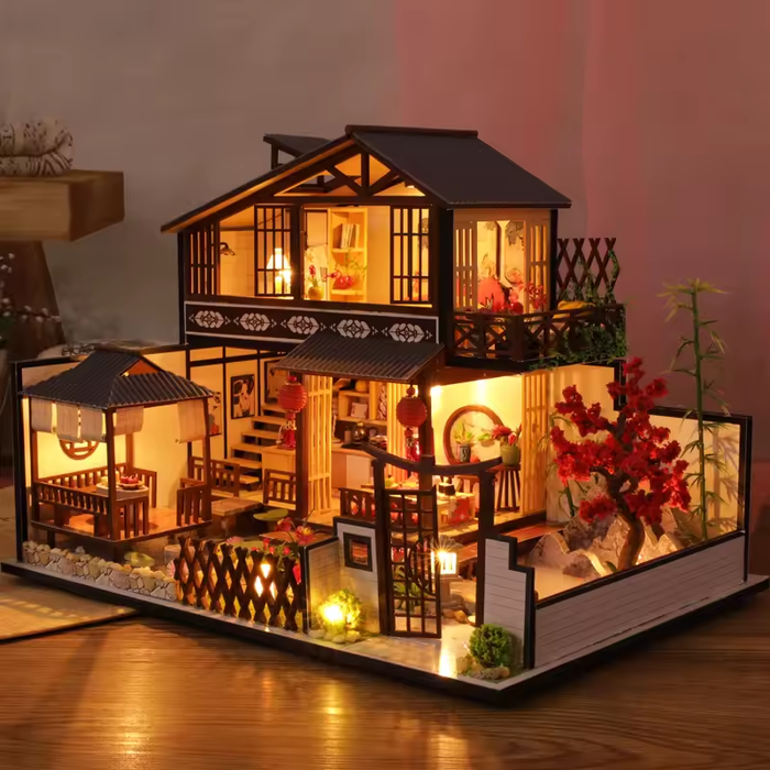 Japanese House Dollhouse Kit - Miniature Wizardi Roombox Kit with LED Light F07M51-78-P002-A