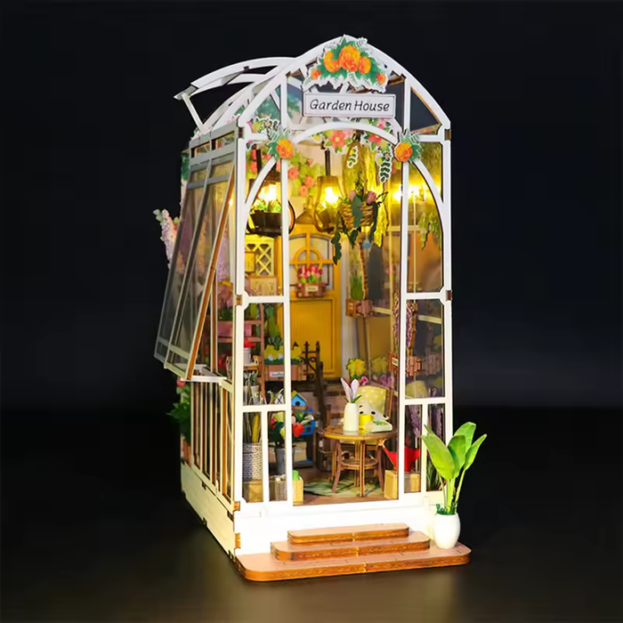 Garden House Dollhouse Kit - Miniature Wizardi Roombox Kit with LED Light F07M51-81-M2313