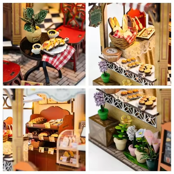 Julie Bakery Dollhouse Kit - Miniature Wizardi Roombox Kit with LED Light F07M51-85-M2422