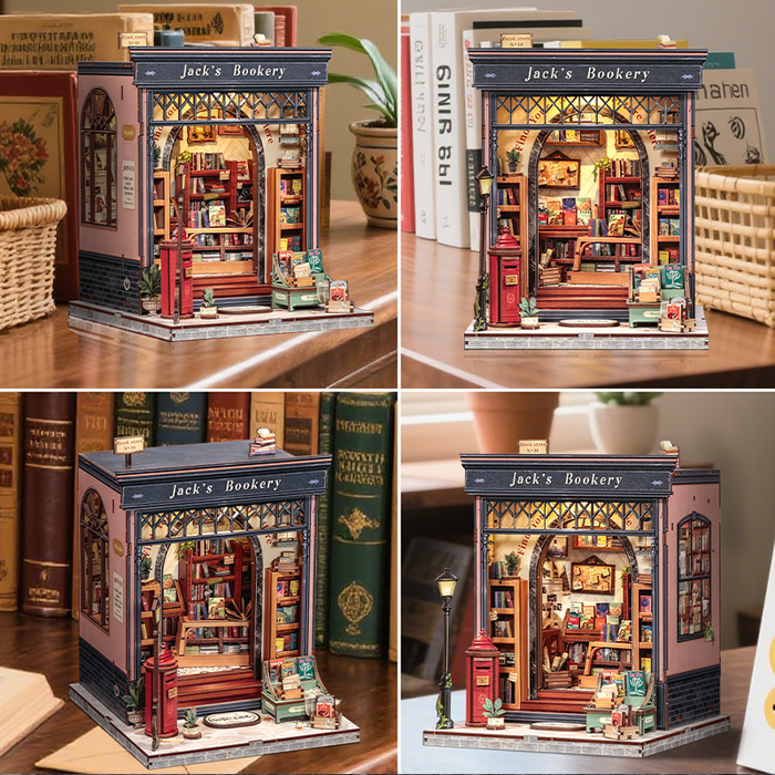Jack's Bookery Dollhouse Kit - Miniature Wizardi Roombox Kit with LED Light F07M51-91-CWGC209