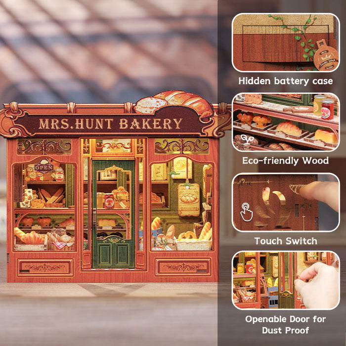 Mrs.Hunt Bakery Dollhouse Kit - Miniature Wizardi Roombox Kit with LED Light F07M51-95-GB401