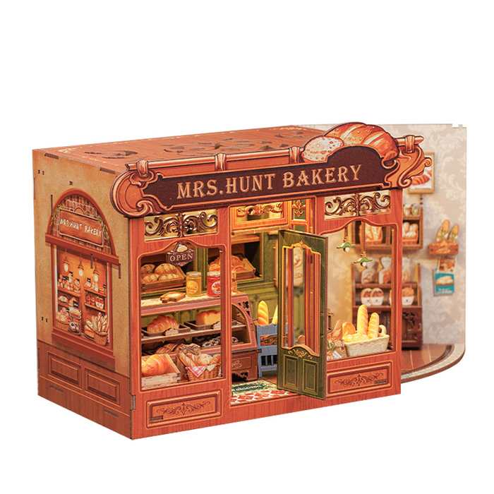 Mrs.Hunt Bakery Dollhouse Kit - Miniature Wizardi Roombox Kit with LED Light F07M51-95-GB401