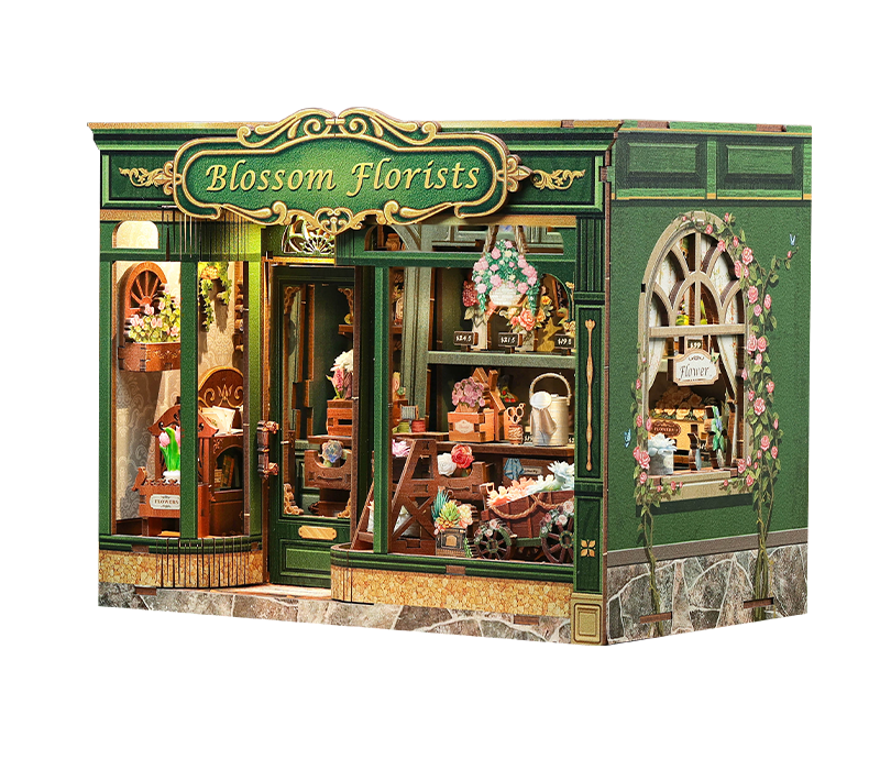 Blossom Florists Dollhouse Kit - Miniature Wizardi Roombox Kit with LED Light F07M51-97-GB403