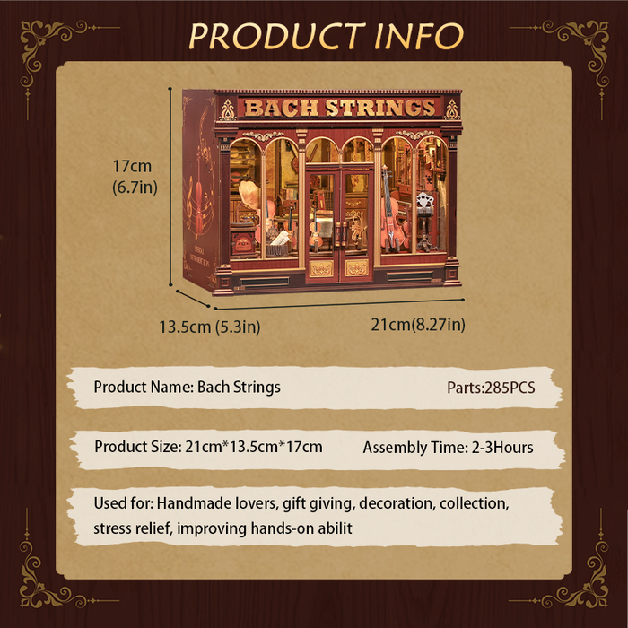 Bach Strings Dollhouse Kit - Miniature Wizardi Roombox Kit with LED Light F07M51-98-GB404