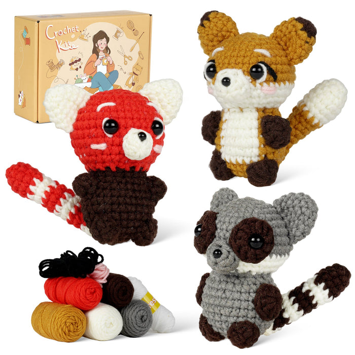 Red Panda, Raccoon & Fox Amigurumi Crochet Kit F07N8-M188