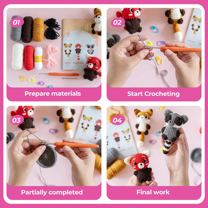Red Panda, Raccoon & Fox Amigurumi Crochet Kit F07N8-M188