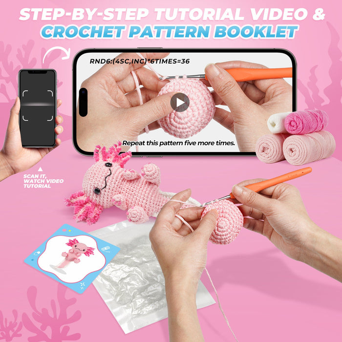 Pink Axolotl Amigurumi Crochet Kit F07N8-M275