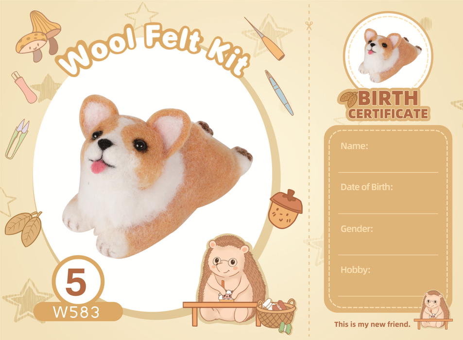 Corgi Needle Felting Kit. Wizardi DIY Wool Craft Kit F07N8-W551-N5