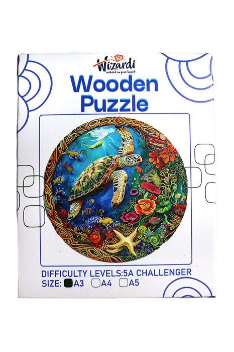 Turtle in Coral Reef - Jigsaw Wooden Puzzle by Wizardi F07N9-31