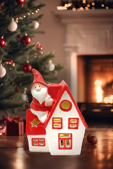 Christmas Ceramic Ornament - Christmas Cottage with Santa by Wizardi F07N7-6