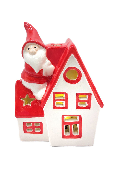 Christmas Ceramic Ornament - Christmas Cottage with Santa by Wizardi F07N7-6