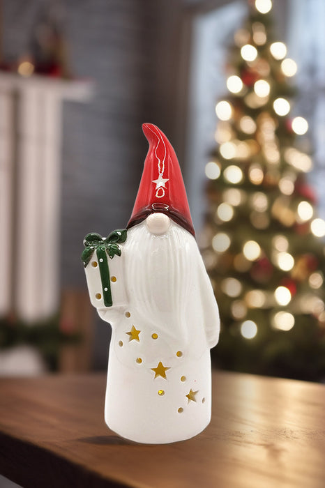 Christmas Ceramic Ornament - Christmas Gnome with Gift by Wizardi F07N7-2