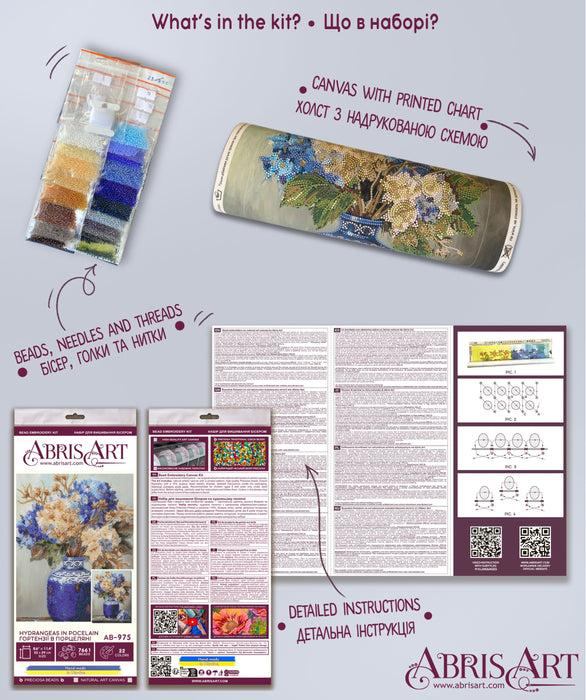 Main Bead Embroidery Kit - Hydrangeas in Pocelain AB-975