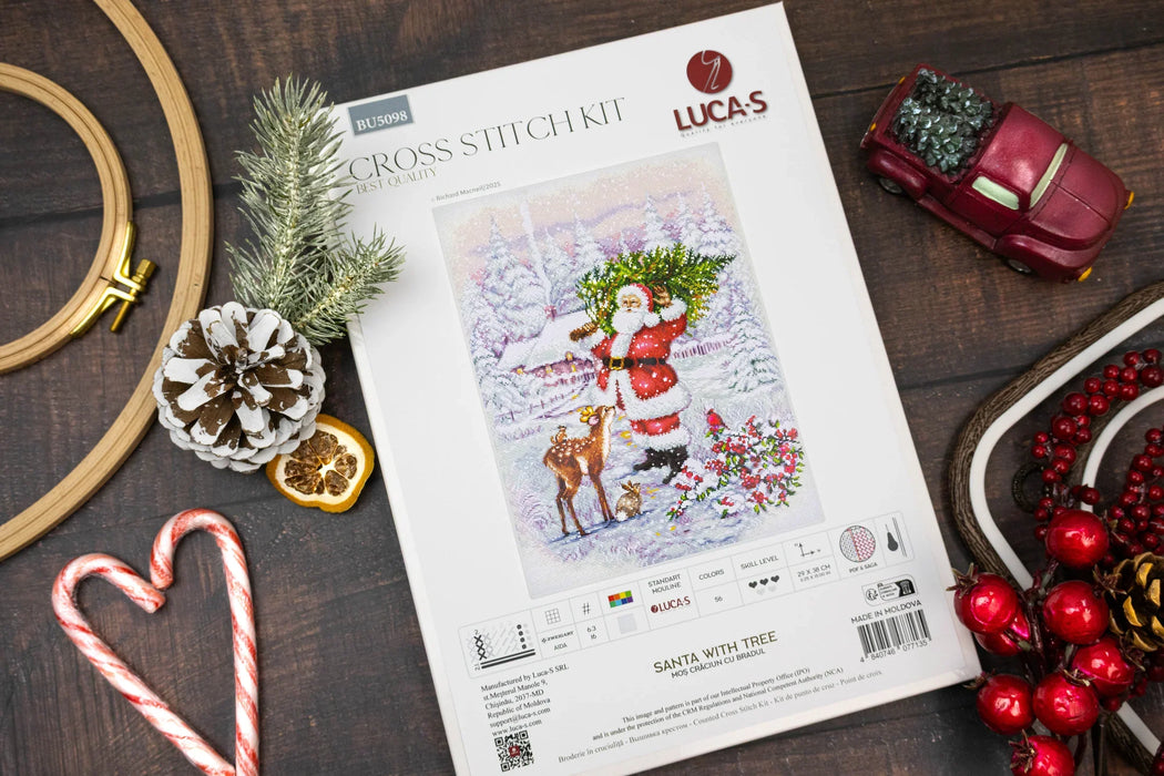 Santa With Tree BU5098L Counted Cross-Stitch Kit