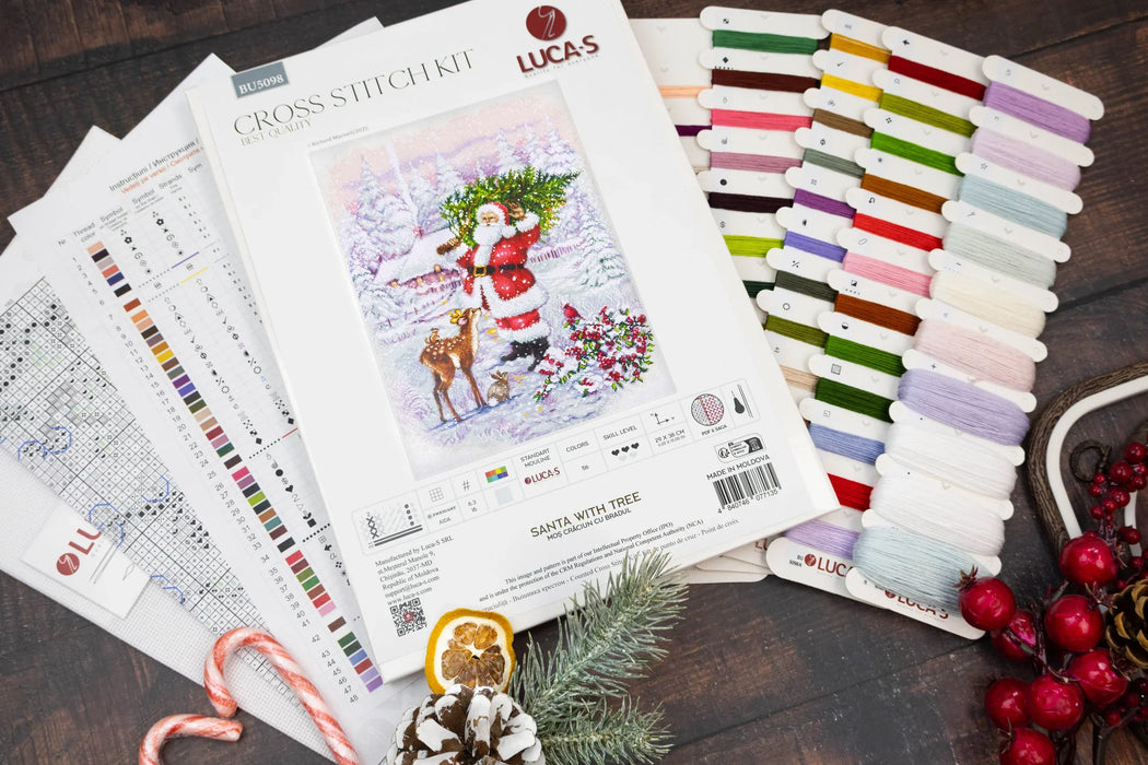 Santa With Tree BU5098L Counted Cross-Stitch Kit