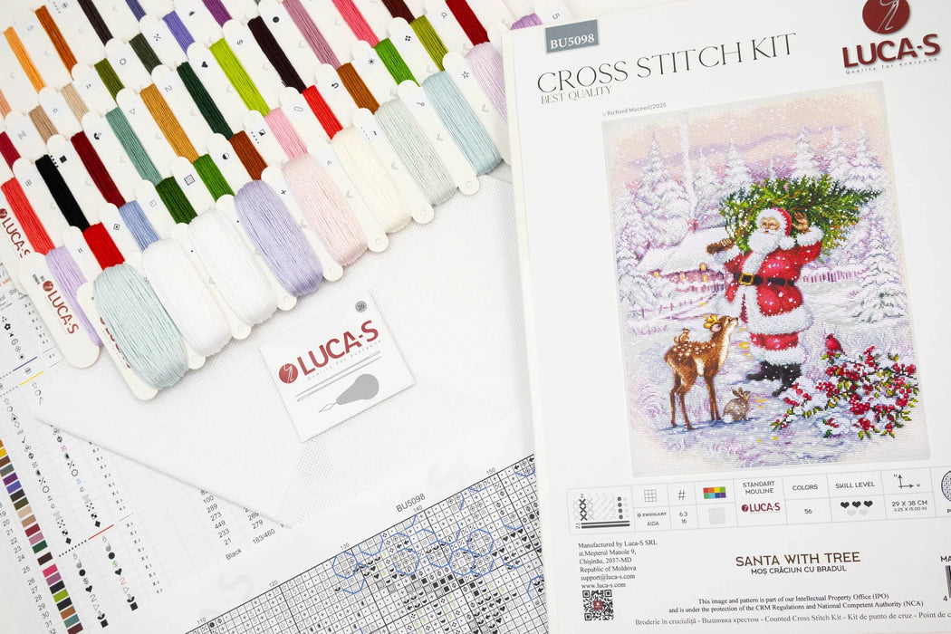 Santa With Tree BU5098L Counted Cross-Stitch Kit