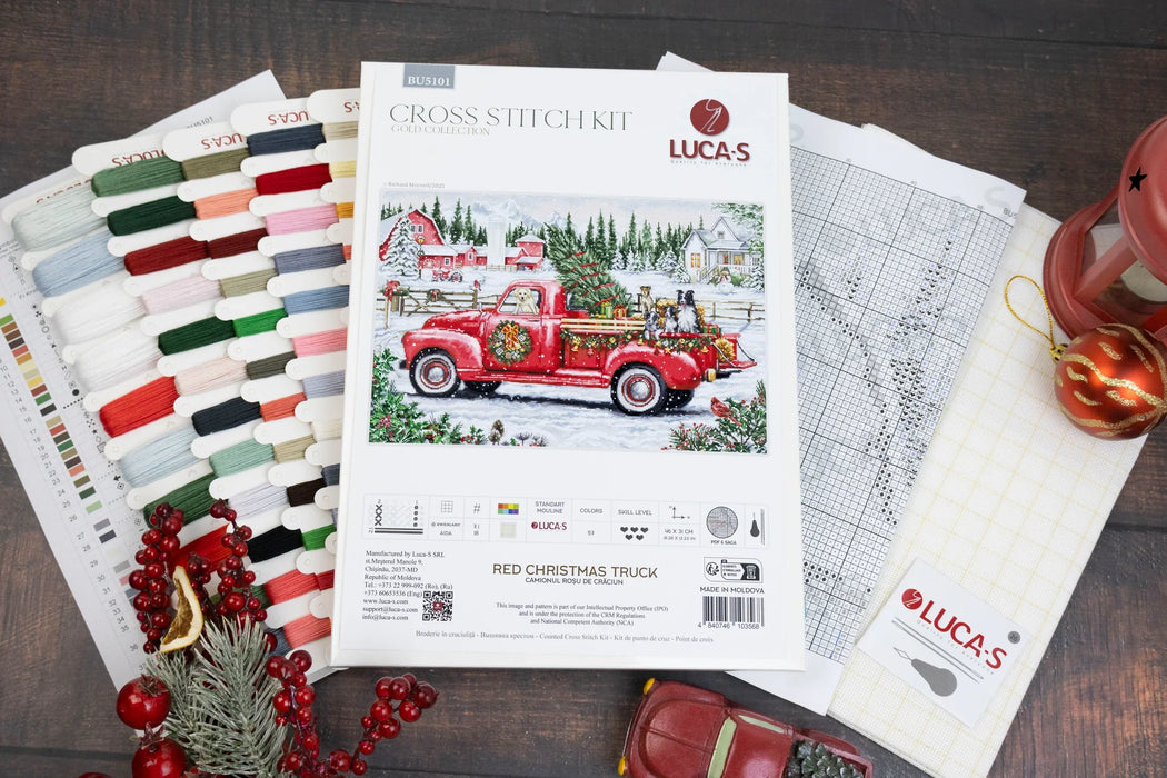 Red Christmas Truck BU5101L Counted Cross-Stitch Kit