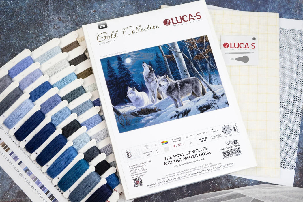 The Howl of Wolves and the Winter Moon B727L Counted Cross-Stitch Kit