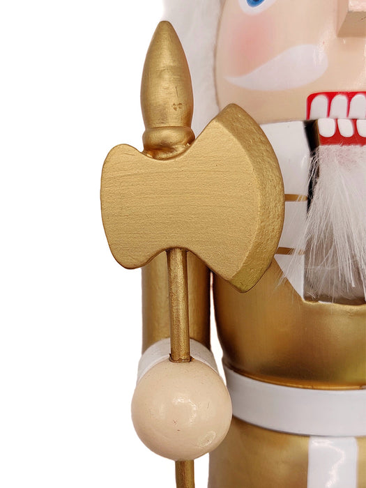 White and Gold Battle Axe Wooden Nutcracker F07M6-24D