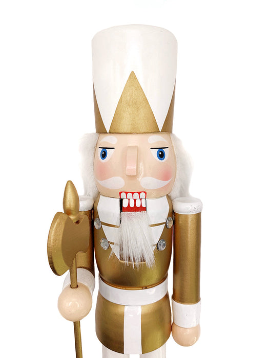 White and Gold Battle Axe Wooden Nutcracker F07M6-24D