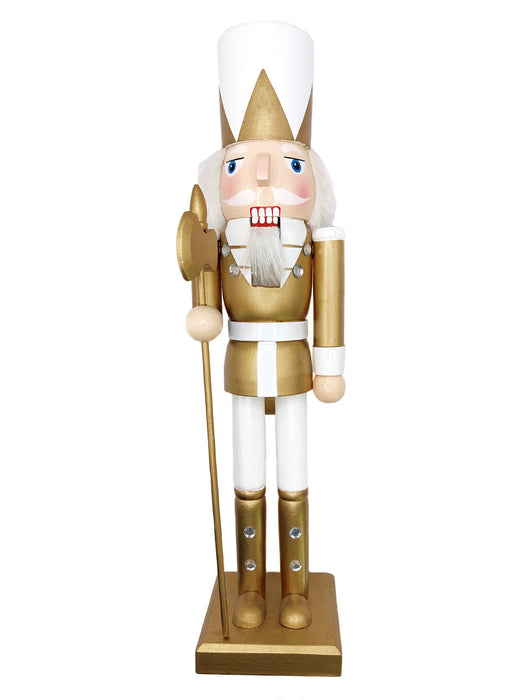 White and Gold Battle Axe Wooden Nutcracker F07M6-24D