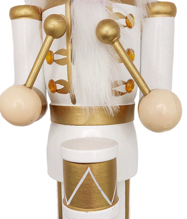 White and Gold Drummer Wooden Nutcracker F07M6-24C