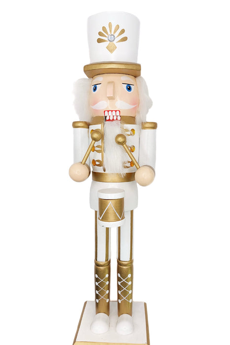 White and Gold Drummer Wooden Nutcracker F07M6-24C