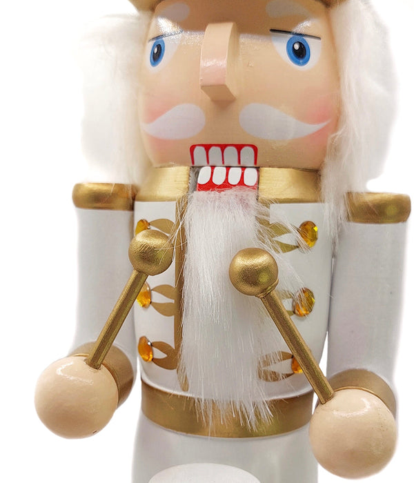 White and Gold Drummer Wooden Nutcracker F07M6-24C