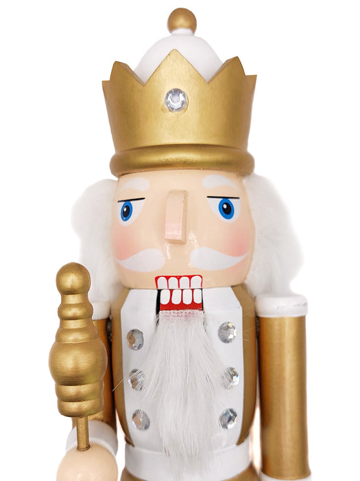 White and Gold King Wooden Nutcracker F07M6-24B