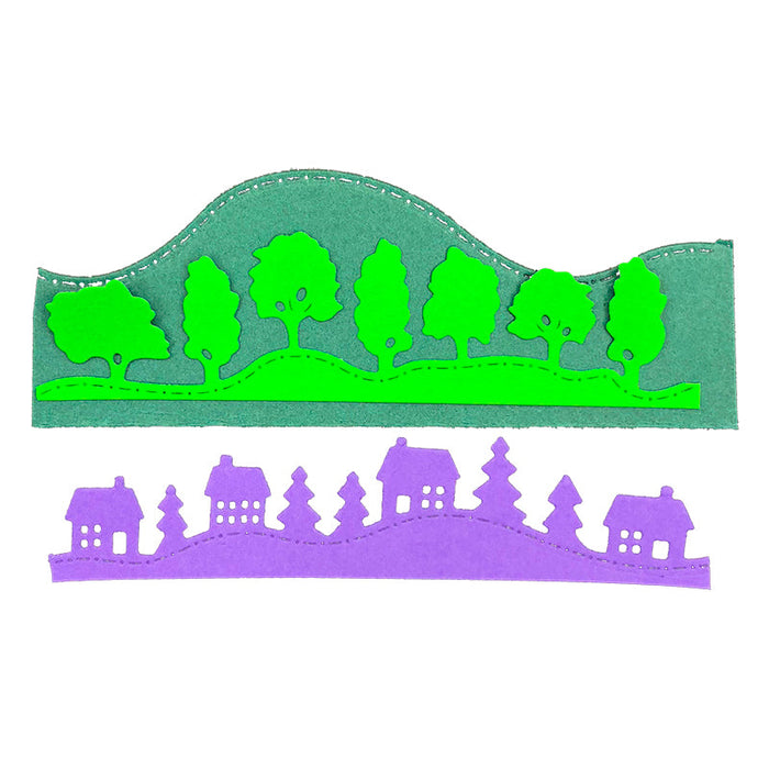 Village & Tree Borders Scrapbooking Cutting Die by Wizardi QJ99