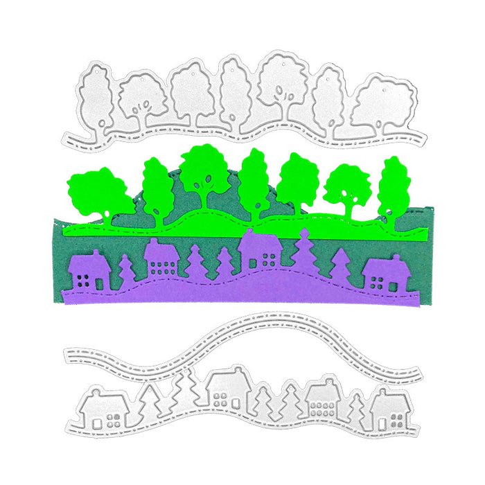 Village & Tree Borders Scrapbooking Cutting Die by Wizardi QJ99