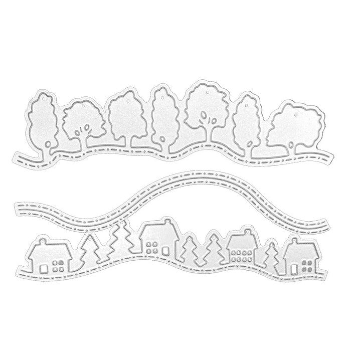 Village & Tree Borders Scrapbooking Cutting Die by Wizardi QJ99
