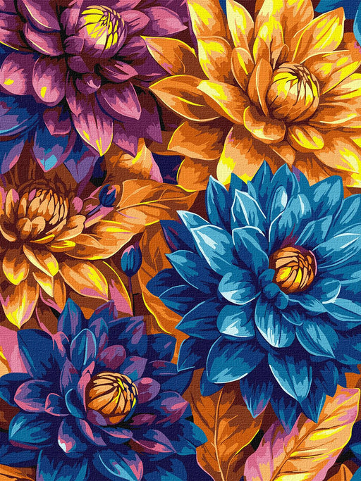 Painting by Numbers kit Bright dahlias with extra metallic paints KHO3305