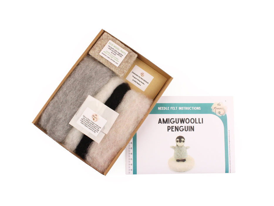 Felting Kit - Tiny Penguin Needle Felt Kit. Amiguwoolli