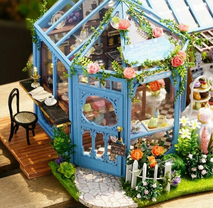 Miniature Wizardi Roombox Kit - Rose Garden Tea House Dollhouse Kit