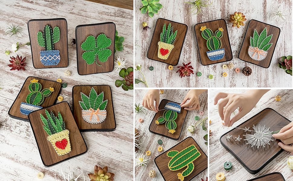 String Art DIY Kit - Potted Cactus. Wizardi Craft Kit F07-M12-3-DH5016
