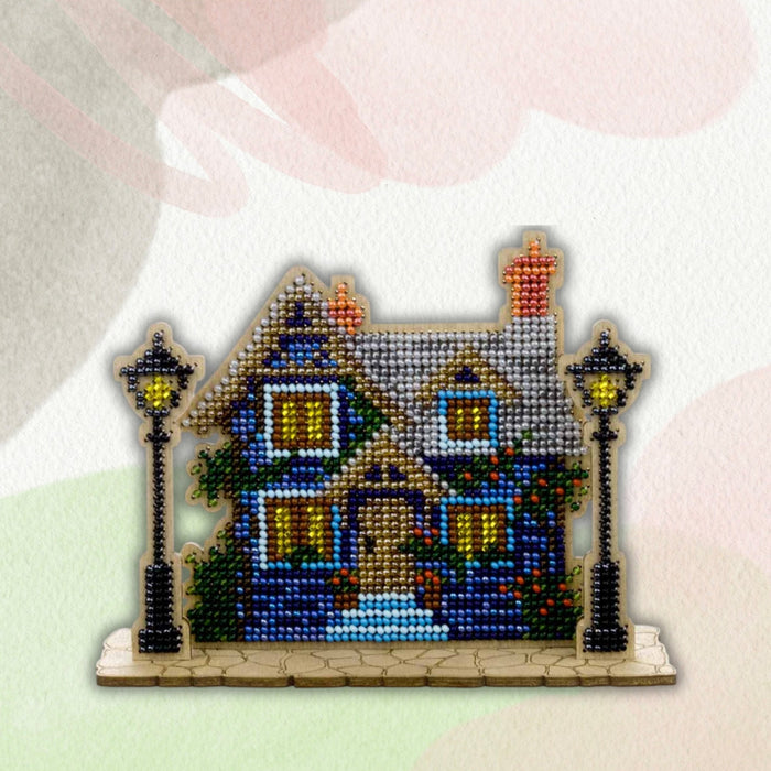 Wooden Bead Embroidery Kit House with Lanterns FLK-588
