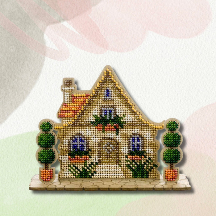 Wooden Bead Embroidery Kit House With Topiary FLK-589