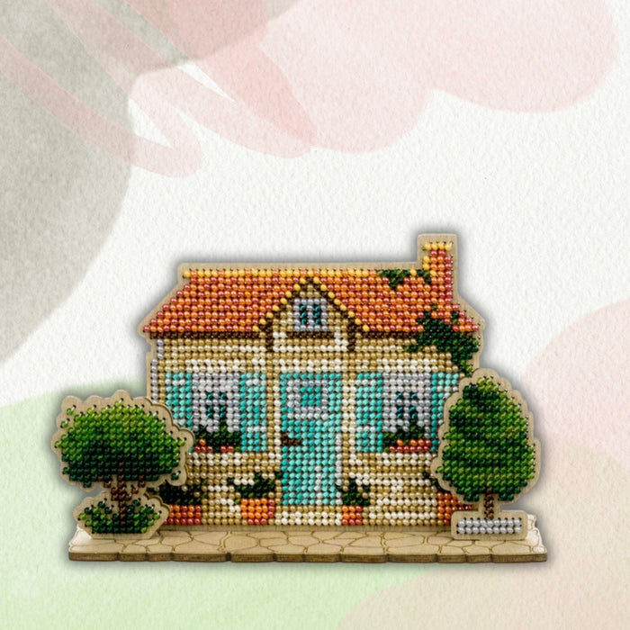 Wooden Bead Embroidery Kit Turquoise House FLK-590